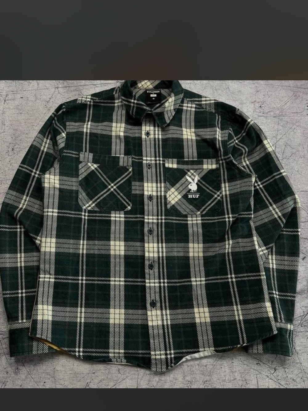 HUF x Playboy Dark Green and Cream Plaid Button-Down Shirt